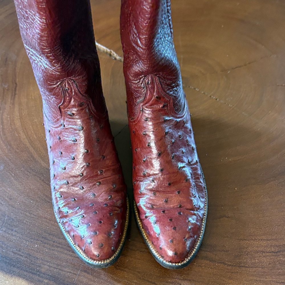 Lucchese Brown Ostrich Leather Heeled Boots - Picture 4 of 16
